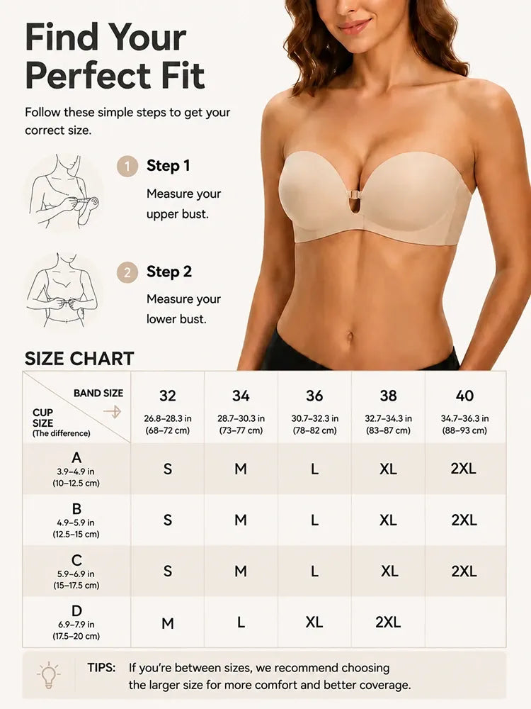 No-Slip Front Closure Push-Up Strapless Bra