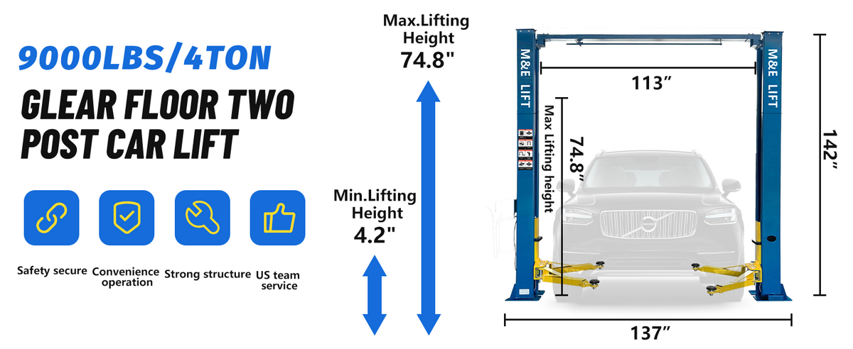 M&E ME-M90s 9,000lbs Two Post Lift